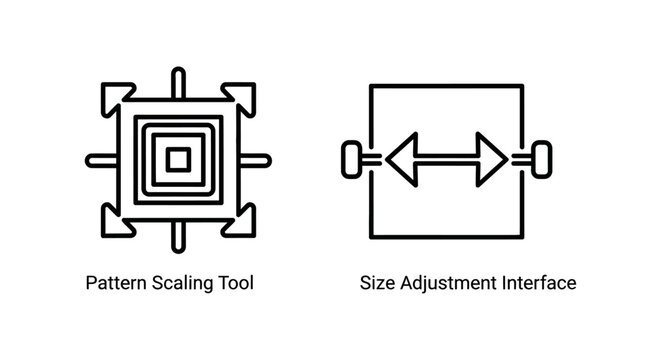Pattern scaling tool and size adjustment interface symbols with adjustment interface transform dimensions software formatting monochrome minimalist transformation geometry function