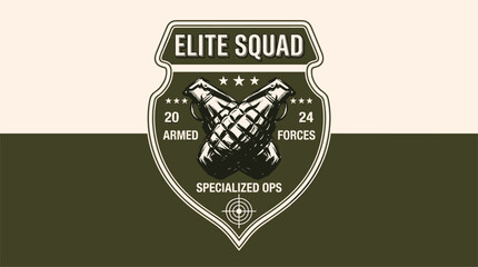 Fototapeta premium Elite squad armed forces. Military specialized ops vintage emblem. Tactical grenade print design for t shirt, poster, sticker. Army badge.