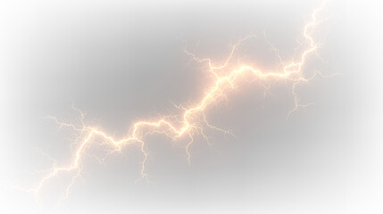 Bright yellow lightning bolt on transparent background shows energy and power in a natural phenomenon © Liubov