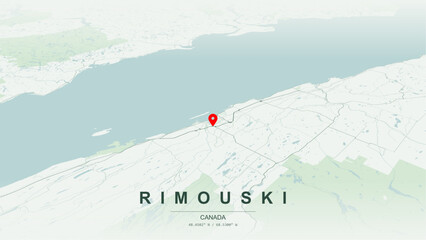 Modern minimalist vector map of Rimouski, Quebec. High-quality scalable illustration of Rimouski geographic boundaries within the Rimouski-Neigette regional county for posters design. © AliRza