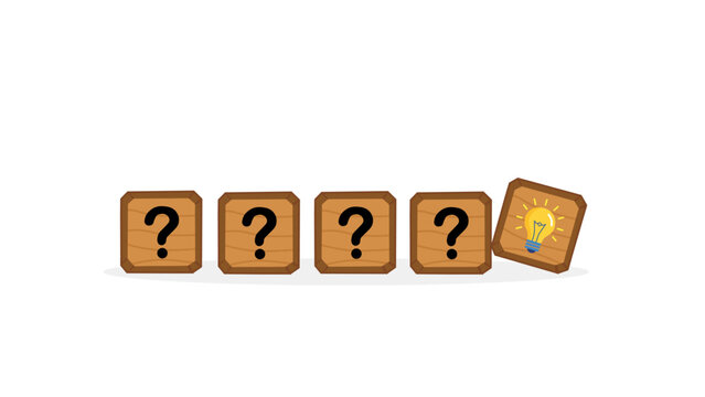 idea concept with question marks and light bulb on wooden blocks