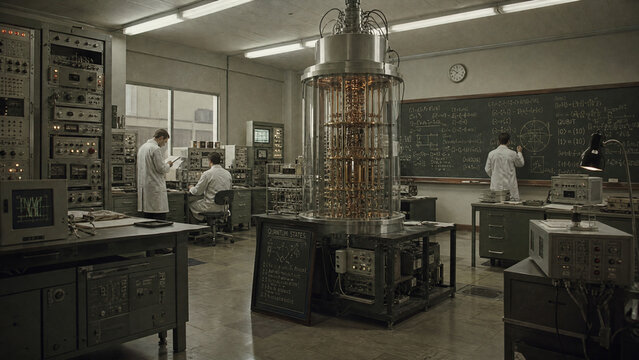 Historic Laboratory Equipment in Vintage Science Classroom with Dim Lighting