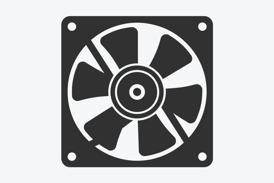 Black and white graphic silhouette of a multi blade cooling fan used for computers or electronic devices.