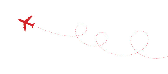Airplane And Winding Flight Path Red Vector Illustration On Transparent Surface aeroplane aircraft © MOHAMMAD