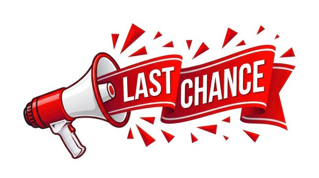 Last chance megaphone announcement. Urgent sale promotion speaker.