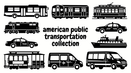 american public transportation featuring city buses subway trains streetcars commuter rail taxis ferries cable cars airport shuttles and passenger transit vehicles for united states mobility © Ethan