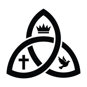 Celtic trinity knot symbol with crown cross bird