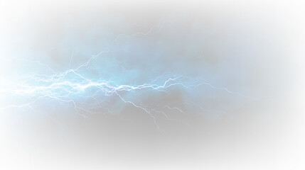 Electric blue lightning bolts with soft clouds on transparent background creating a dynamic scene for designs and graphics © Liubov