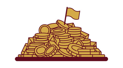 Treasure Chest Pile of Gold Coins and Bars with Flag © muhammad