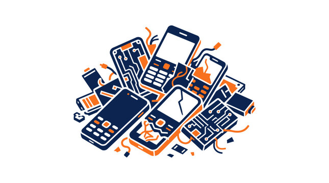 Pile of Old Mobile Phones and Circuit Boards - E-Waste Concept