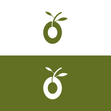 Olive oil symbol logo, letter O with olive oil icon vector template