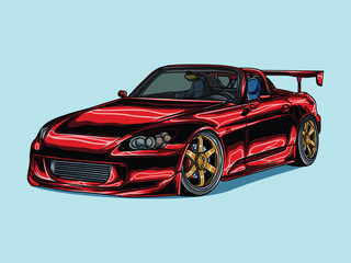 Japanese sports car vector illustration JDM retro tuning drift coupe isolated © Anntoz