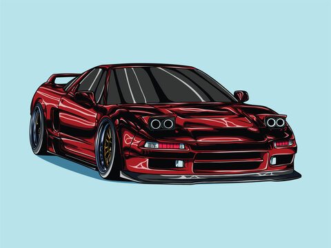 Japanese sports car vector illustration JDM retro tuning drift coupe isolated