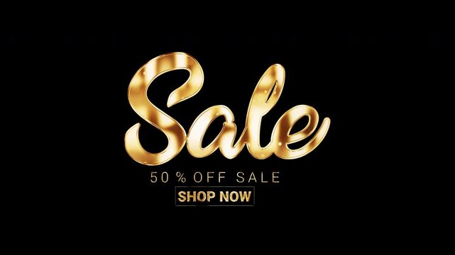SALE 50 Percent Off golden text with light motion animation element effect. 4K seamless loop isolated transparent video animation text with alpha channel using Quicktime prores 444