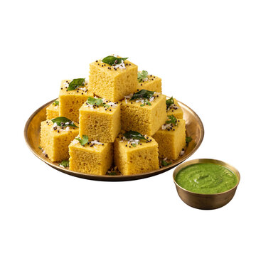 Neatly Stacked Gujarati Khaman Dhokla Cubes Isolated Transparent PNG