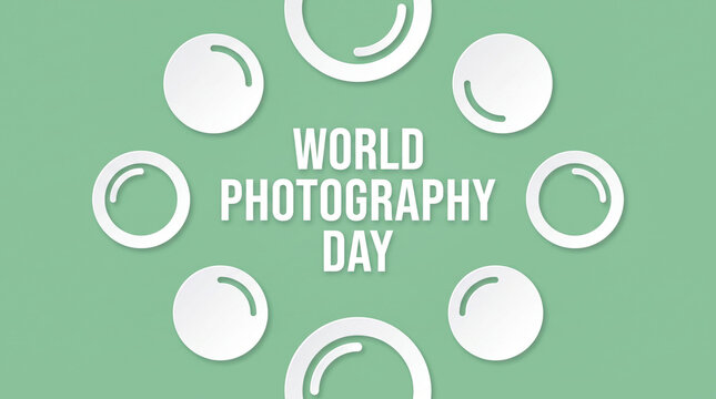World photography day text with camera icons on green background
