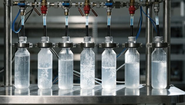 Medium shot showcasing batch leak testing using air decay method in an automated station where multiple products are simultaneously assessed for integrity.