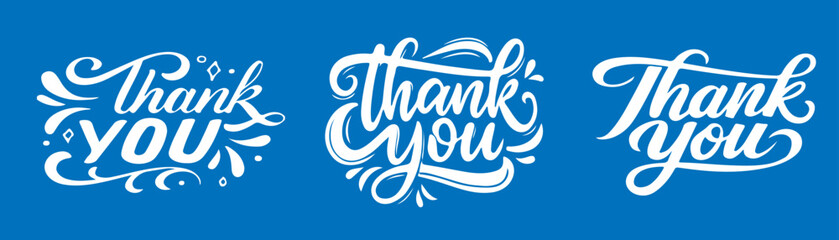 Modern blue thank you hand lettering vector illustration with elegant calligraphy typography isolated on transparent background for creative design © RIFAT