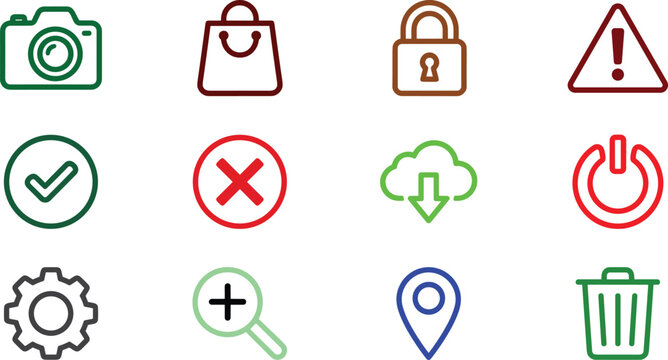 Colorful linear user interface universal web icons pack for digital mobile application navigation button dashboard vector