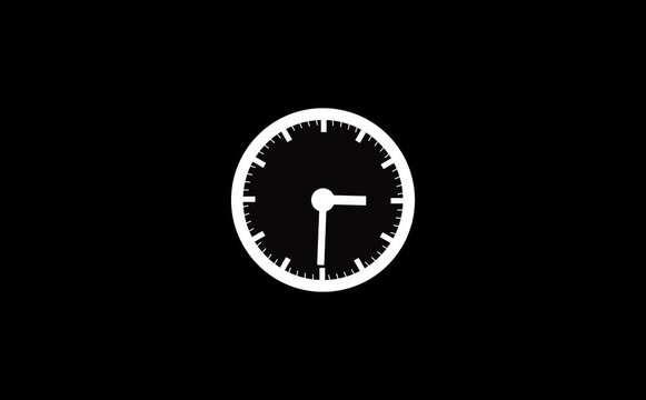 Round clock with rotating animation back ground black , .white