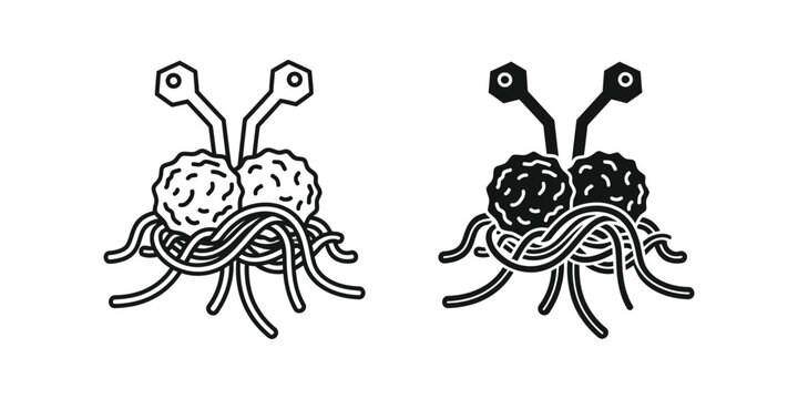 Flying Spaghetti Monster FSM Icon Set in Minimalist Line Art Style