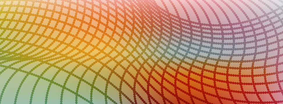 Abstract colorful halftone dots grid background. Minimal vibrant vector backdrop with wavy circle mesh pattern and soft multi color gradient banner.