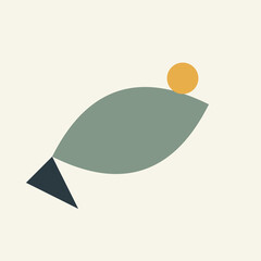 Modern minimalist abstract geometric design featuring a stylized dove bird composed of simple shapes illustration © Bony