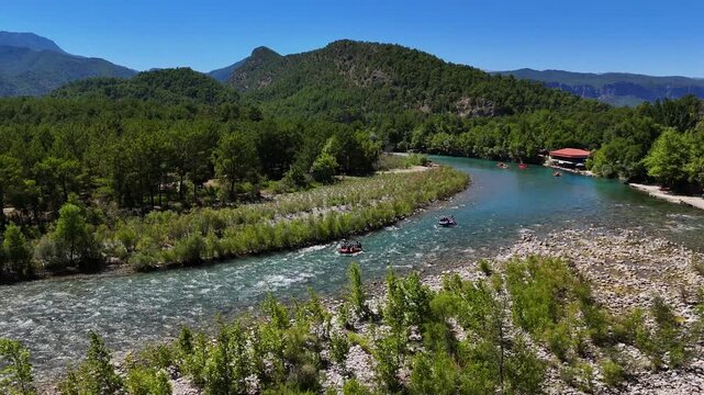 Rafting on Koprucay River at Oluk Bridge in Manavgat Antalya Turkey