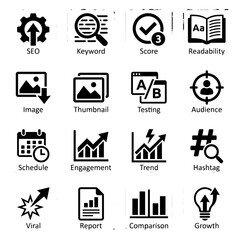 Fototapeta premium Digital marketing and social media analytics icon set with marketing, analytics