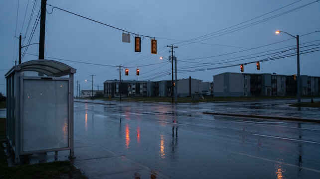 Dusk Flooded Coastal Crossroads During El Ni&ntilde;o Rainfall Pattern