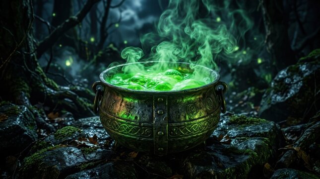 Halloween magic potion in a cauldron with supernatural