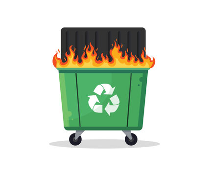 Dumpster on fire Is Fine Recycling garbage on fire logo illustration