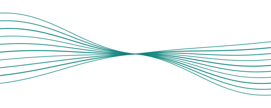 Flowing teal lines converging to a central point against a clean white background representing data transfer or connection