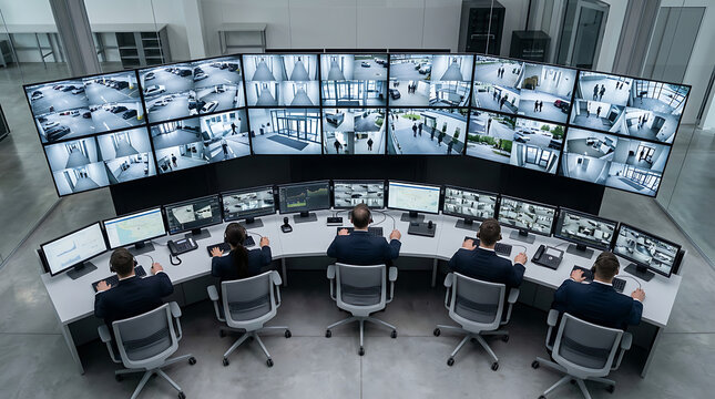 Control Room Operators Monitoring Security Video Walls