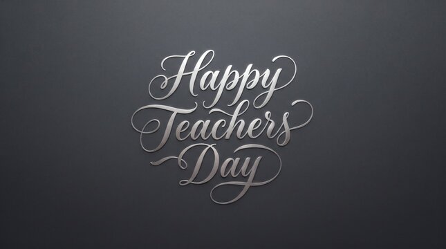 Elegant 'happy teachers day' silver calligraphy on dark gray background