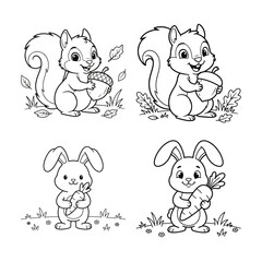 Obraz premium Cute Baby Animals Coloring Page Vector Set for Kids