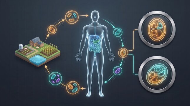 Cyclospora Cayetanensis Life Cycle and Pathogen Transmission Infographic