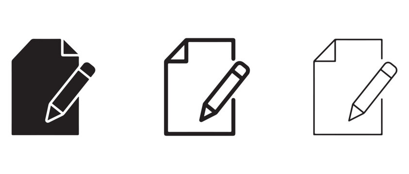 paper and pencil icons in different styles for editing and drawing  simple line and solid fill designs for user interface and graphic design