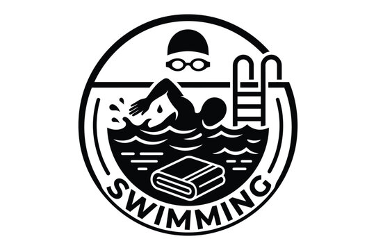 Swimming pool badge featuring a swimmer with cap and towel design swimming natation