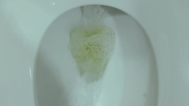 Overhead View of Toilet Flushing With Swirling Water in Bowl