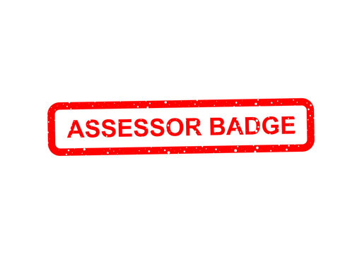 Red rubber stamp style assessor badge label illustration