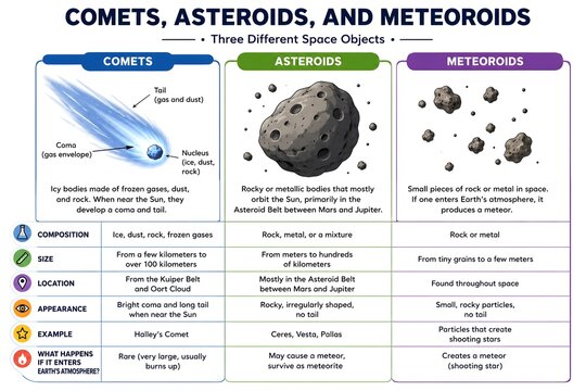Astronomy Reference Chart of Common Minor Space Objects