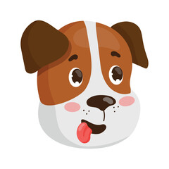 Cartoon vector illustration of a cute funny puppy head showing tongue, isolated on white background.