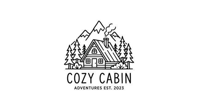 Cozy cabin adventures logo illustration.