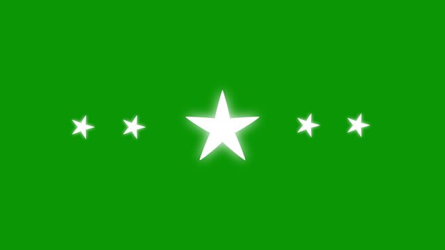 Sparkling 5 Stars Glow Animation, White Cartoon Flat Vector Blinking Doodle Stars, Glitter Shine Motion, Cosmic Starlight Effect on green Background, Festive Seamless Loop Video 4K
