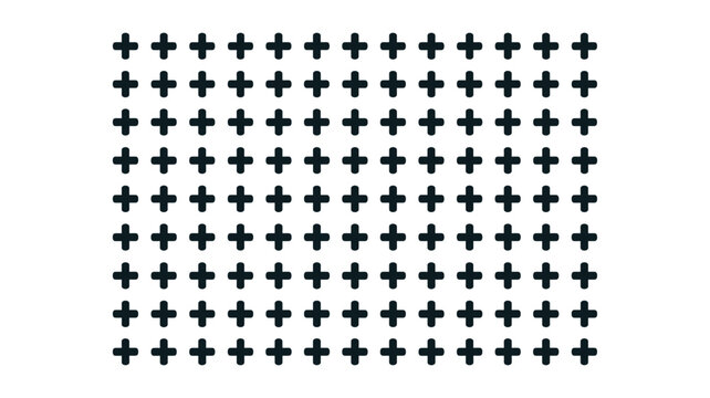 Grid pattern of small black plus sign symbols arranged in neat rows and columns on white surface