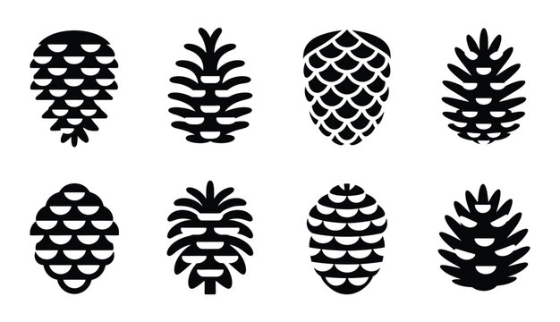 Pinecone silhouette vector icon set black flat graphic design element