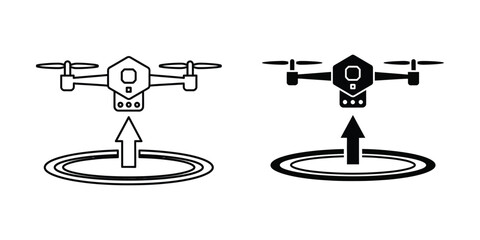Drone takeoff and landing icon set with vertical arrow and circular pad © OrchiDesign