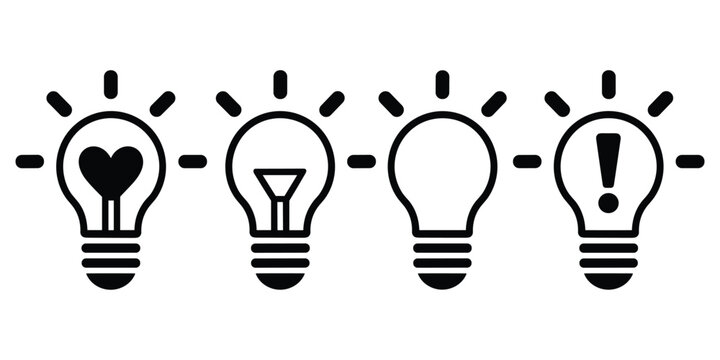 Light bulbs with different symbols inside, representing ideas and concepts