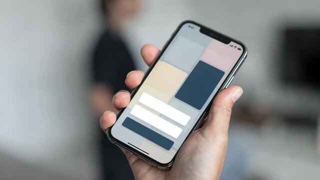 Mobile phone in hand with a credit onboarding app open detailed interface focused while the users face and surroundings remain softly out of focus.